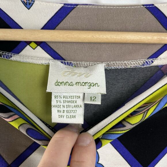 Donna Morgan Colorful Mod Floral Geometric Sheath Dress/Boatneck/Women 12 - Picture 4 of 4